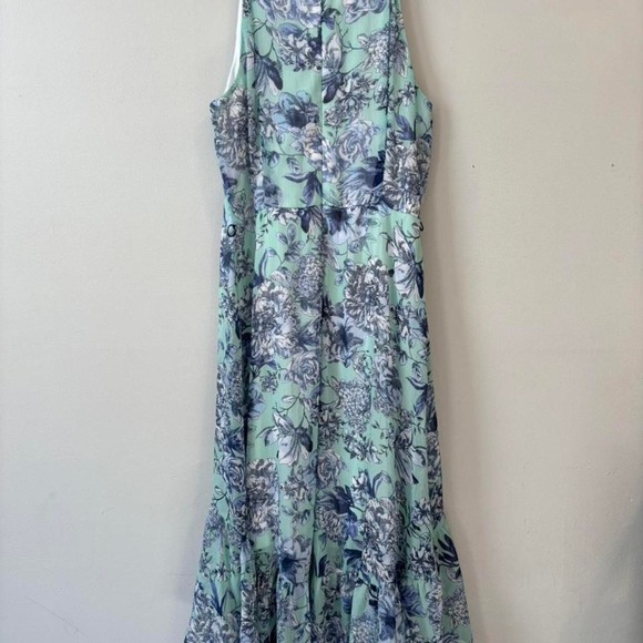 Tommy Hilfiger Halter Fairycore Green Navy Maxi Ruffle Hem Boho Small Dress - Picture 8 of 8